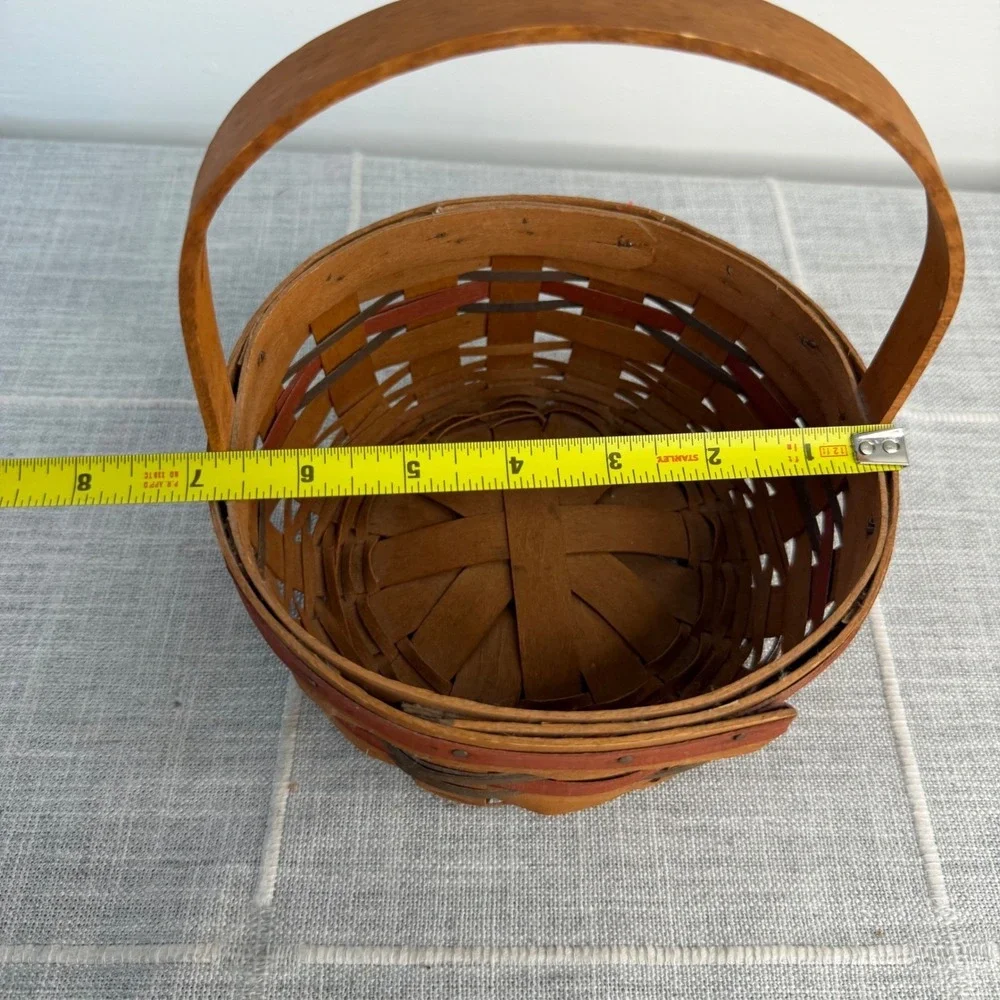 1989 Longaberger All American Stitching Basket Red Blue Stationary Handle USA